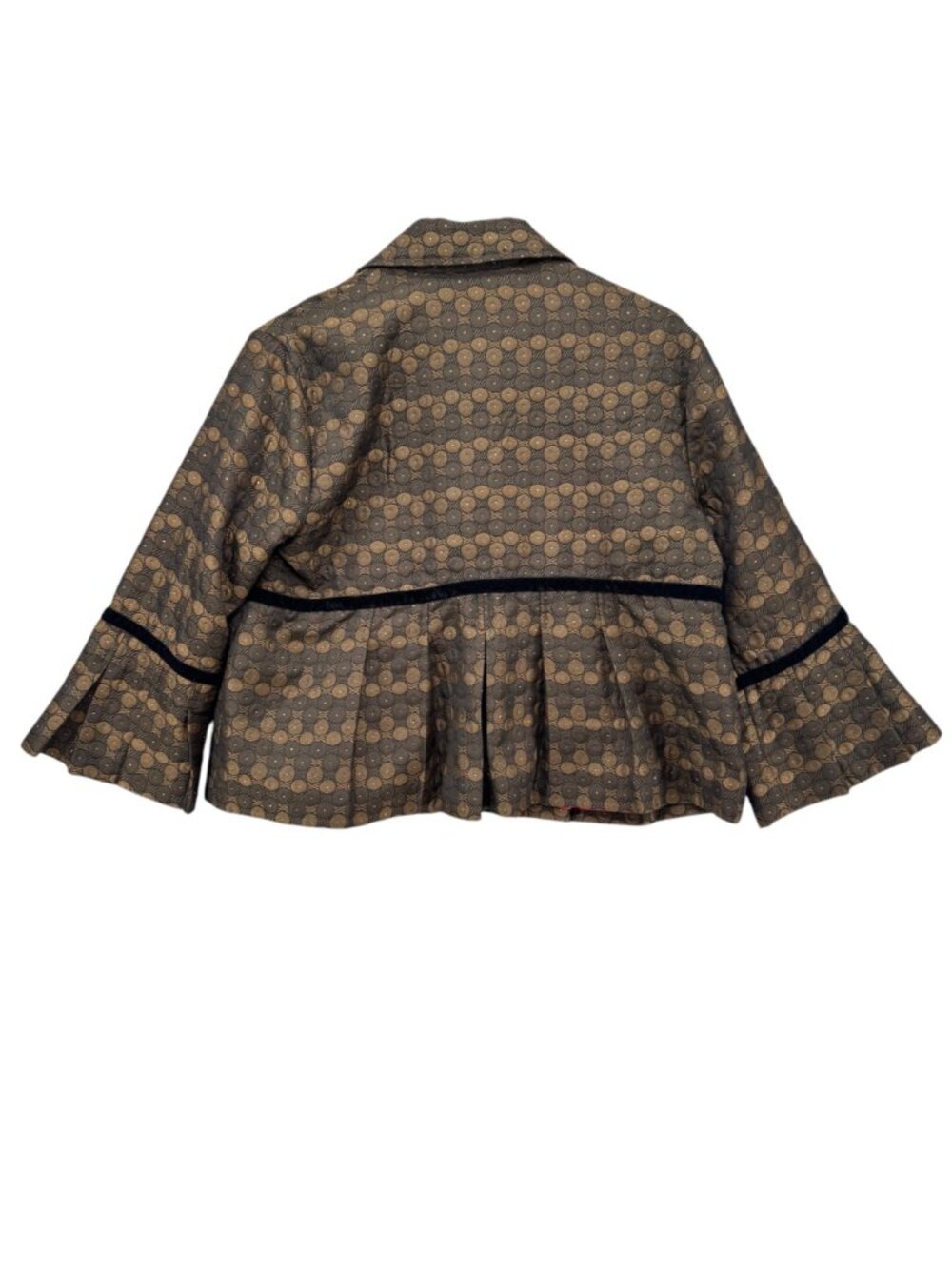 Maestro Jacquard Pleated Jacket Womens Brown Cropped Bell Sleeve Blazer Size L - Picture 2 of 10